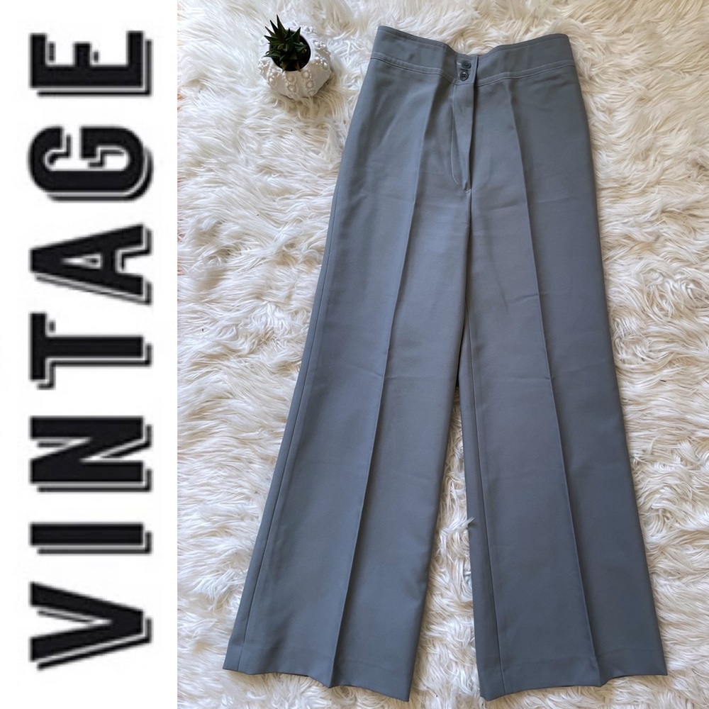 Vintage 1970s light grey polyester high rise wide leg bell bottom trousers